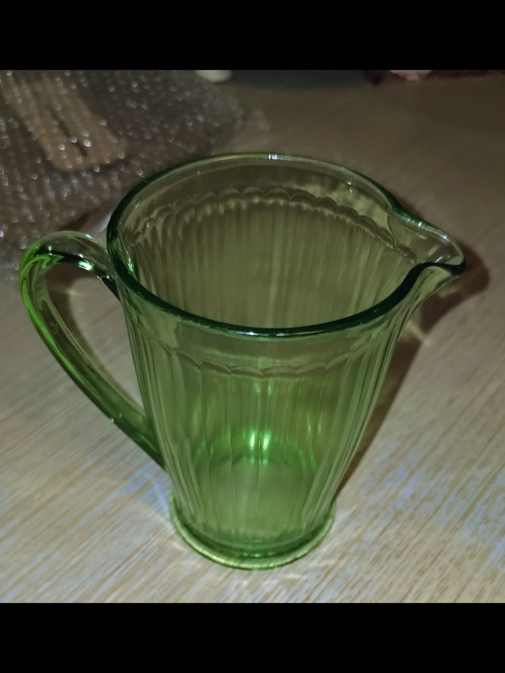 Vintage Green Glass Pitcher - Classic Ribbed Design